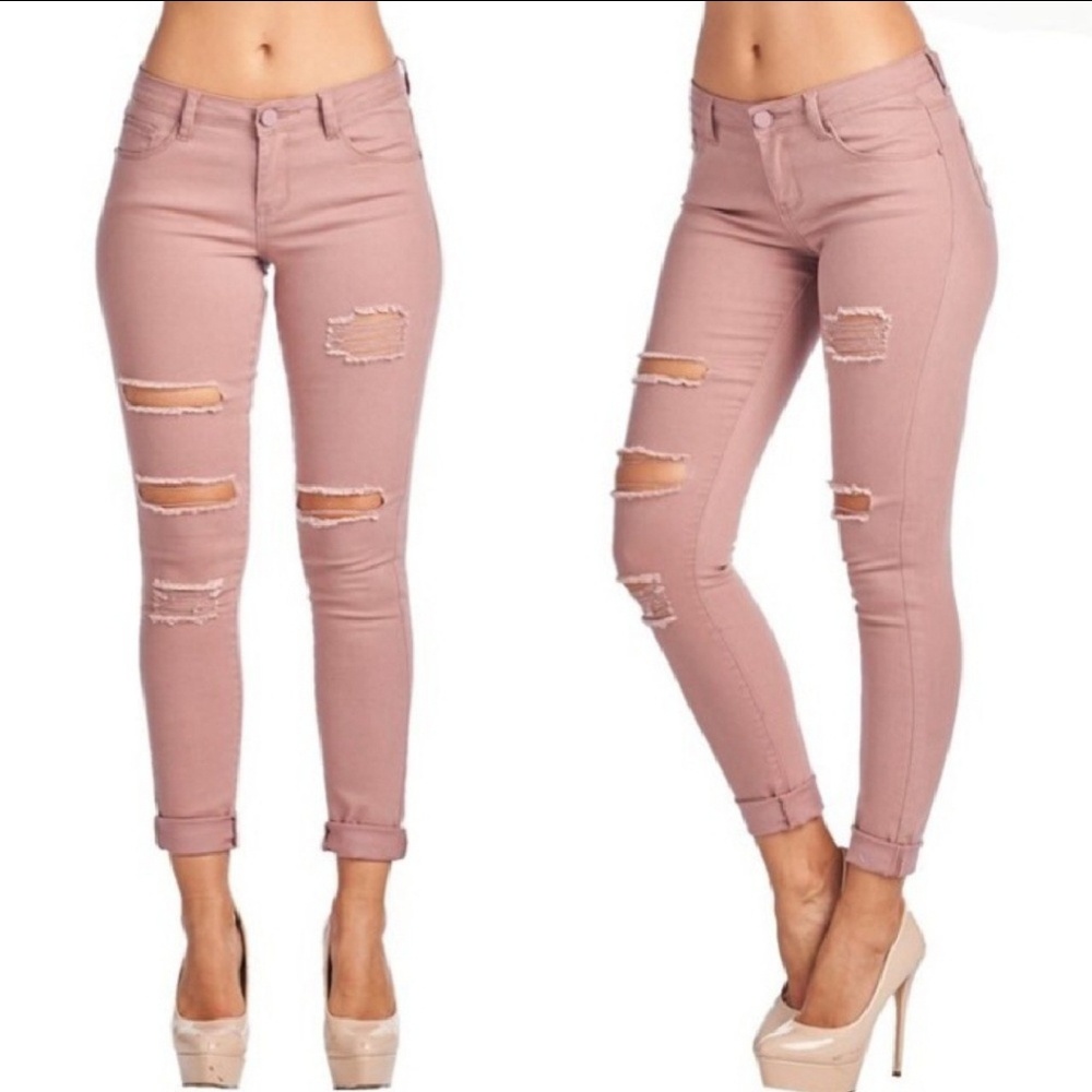 Mauve Denim Ripped Skinny Jeans